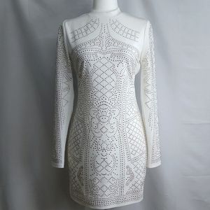 Windsor Ivory Studded Long Sleeve Mini Dress Large